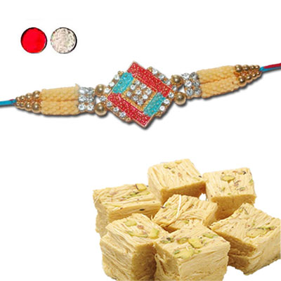"Rakhi - SR-9370 A (Single Rakhi), 500gms of Haldiram Soanpapdi - Click here to View more details about this Product